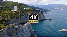 海湾悬崖大海帆船美景