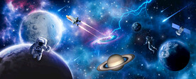 太空星球宇航员火箭宇宙银河背景