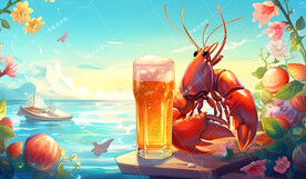 夏天夏季小龙虾店铺装饰画背景墙