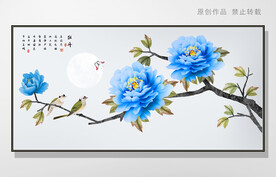 牡丹花鸟国画