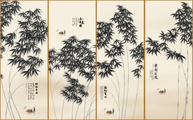 新中式竹林荷花装饰无框画