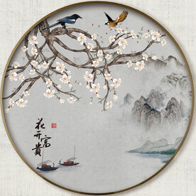 圆形中式花鸟画
