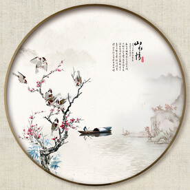 圆形中式山水花鸟画