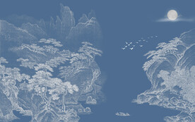 禅意山水迎客松背景墙