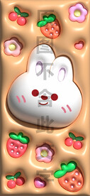 3D膨胀风橙色草莓兔手机壁纸