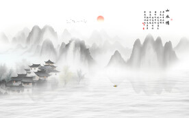 水墨江南水乡背景墙
