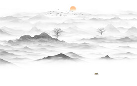 禅意山水画背景墙
