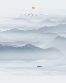 新中式壁画山水画电视背景墙