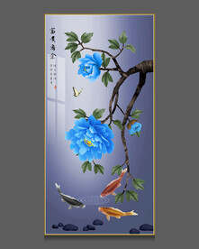 牡丹鱼国画