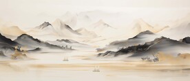 新中式山水装饰画无框画