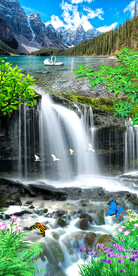 流水生财自然景物瀑布玄关