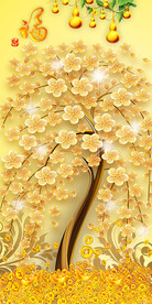 葫芦发财树装饰画玄关背景