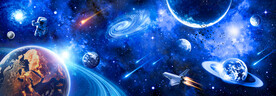 蓝色太空火箭宇航员银河星球背景