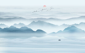 禅意山水画背景墙