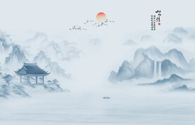 水墨江南水乡背景墙