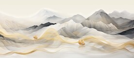 新中式水墨手绘山水画