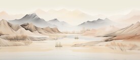 禅意水墨书法山水画