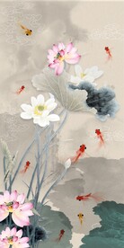 荷花九鱼玄关