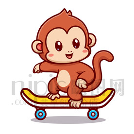 可爱卡通小猴子玩滑板