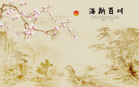 新中式兰花花鸟画电视背景墙