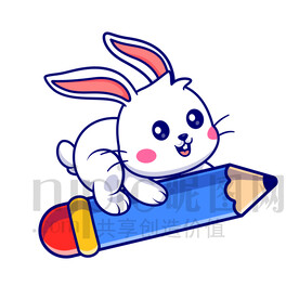可爱卡通铅笔上的小白兔