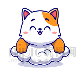 可爱卡通趴在云朵上的小猫咪