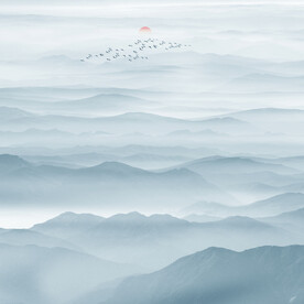 中式餐厅水墨山水画背景墙