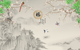 梅竹图背景墙装饰画