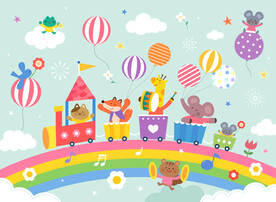 卡通彩虹气球可爱动物儿童背景墙