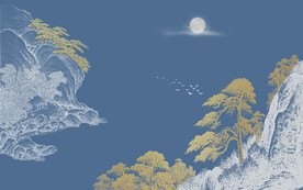 金箔肌理山水迎客松背景墙