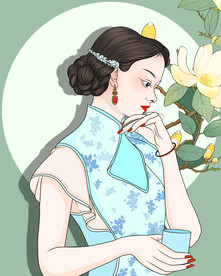手绘美女栀子花插画