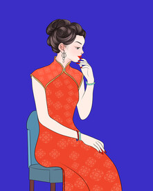 手绘旗袍插画美女