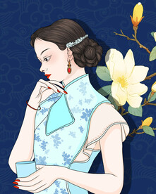 手绘旗袍美女 大上海海报