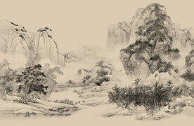 新中式仿古山水壁画