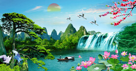 迎客松山水画