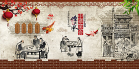 中华美食背景装饰画