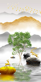 一帆风顺石来运转玄关画