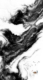 新中式金色水墨山水玄关背景墙