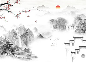 中式意境山水背景装饰画
