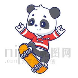 可爱卡通玩滑板的熊猫