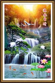 高山流水瀑布山水画