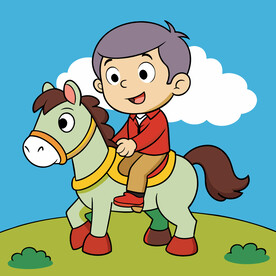 矢量人物骑马的小男孩
