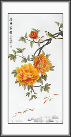 牡丹花鸟国画