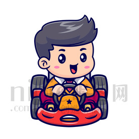 可爱卡通开卡丁车的小男孩