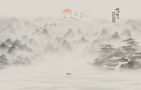 新中式山水情水墨国画背景墙
