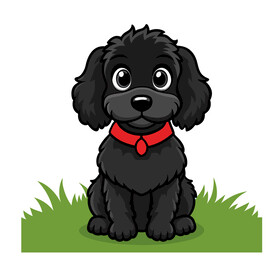 矢量动物草地上的黑色小狗