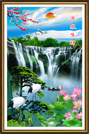 流水生财瀑布山水画