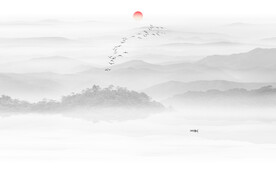 灰色山水水墨画背景墙