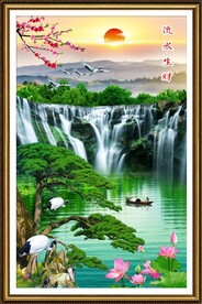 流水生财瀑布山水画
