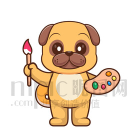 可爱卡通画画的小狗